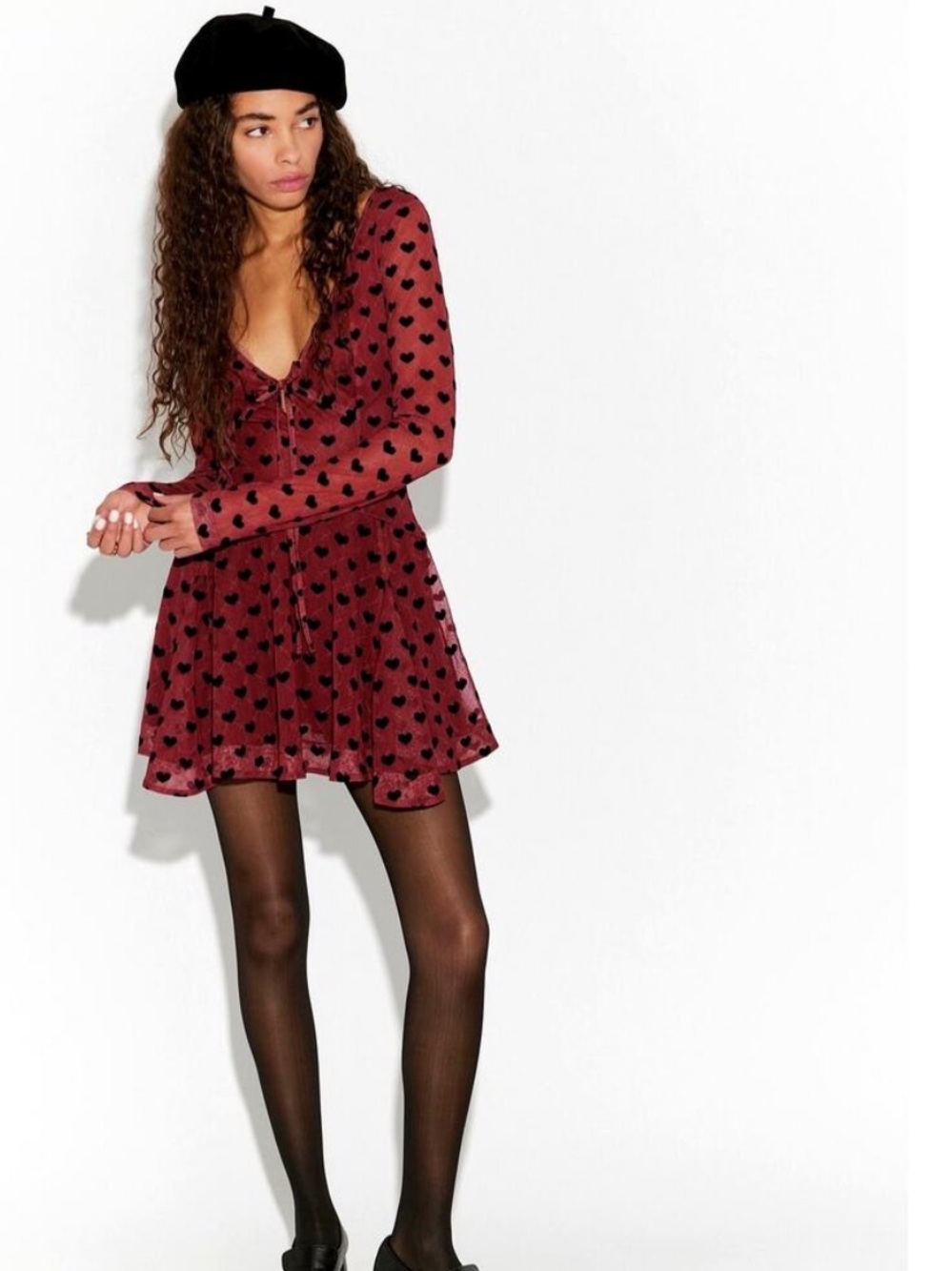 NWT Free People Stay with Me Flocked Mini Dress W/ Hearts Size XS